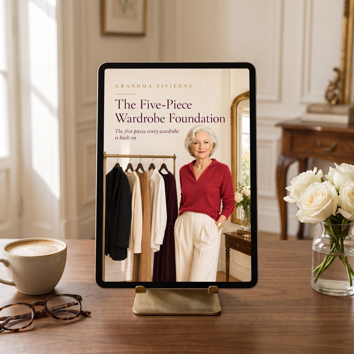The Five-Piece Wardrobe Foundation, open on a tablet