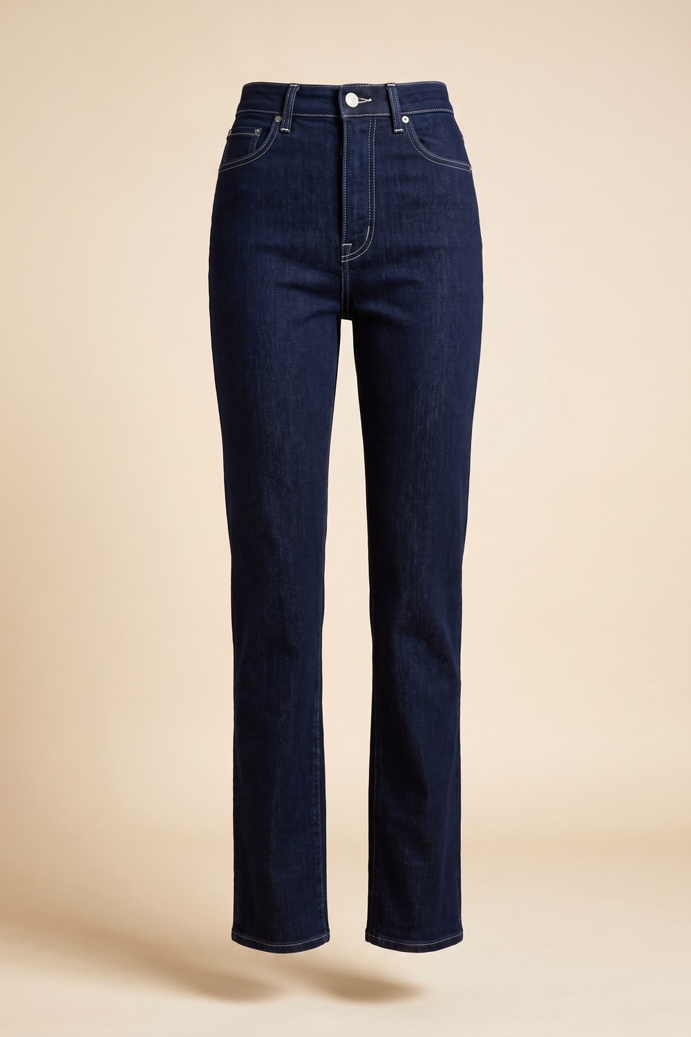 Dark straight-leg jeans in a deep indigo wash with no fading
