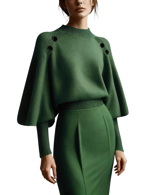Emerald green knit top and matching skirt