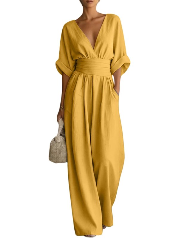 Marigold wide-leg jumpsuit with a wrapped waist