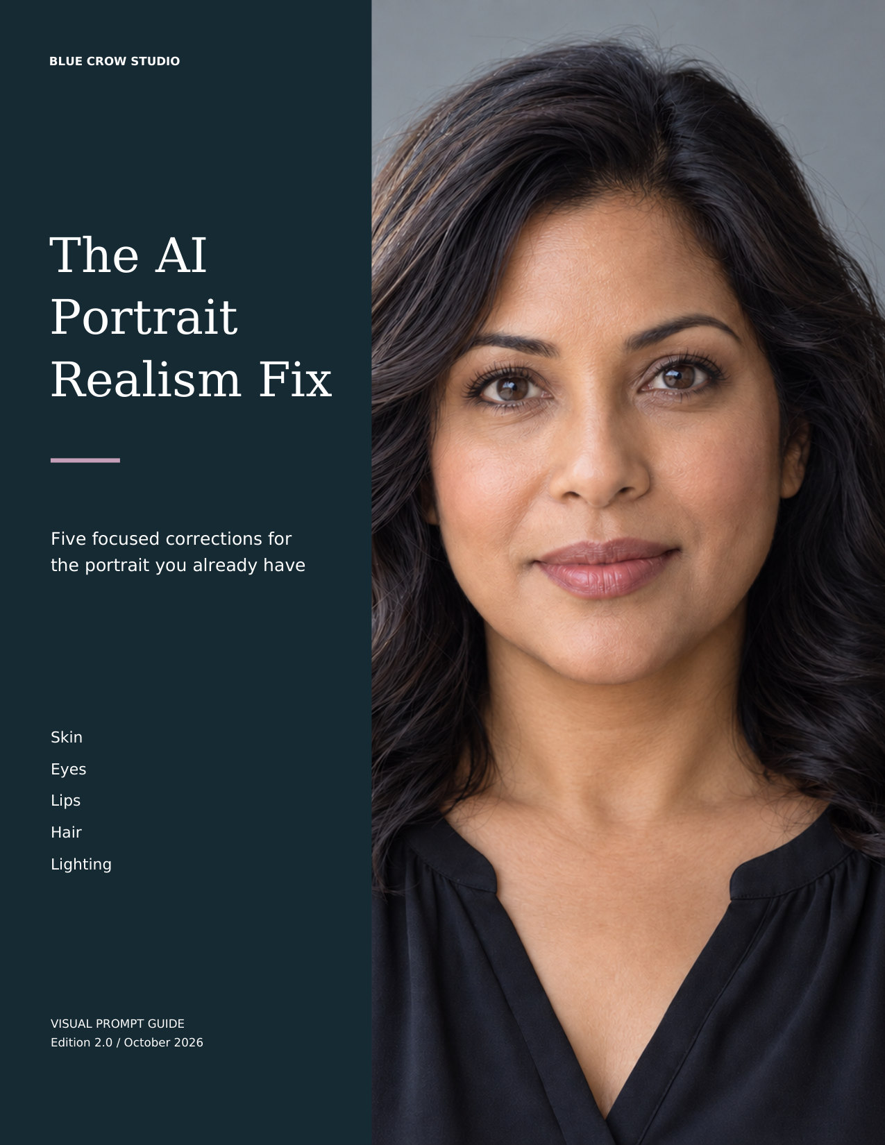 Cover of The AI Portrait Realism Fix, showing a photorealistic portrait
